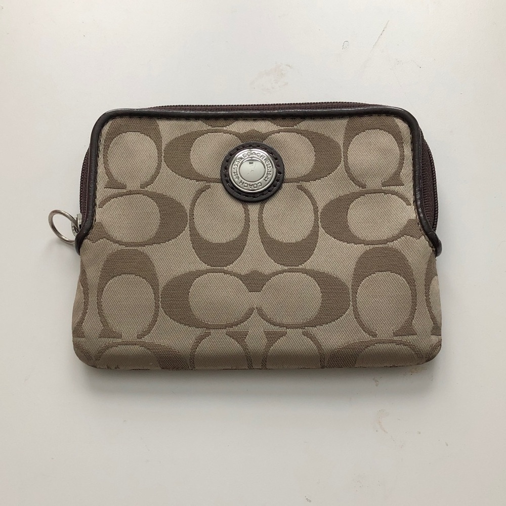 🥧🔥 Coach Beige/Brown Signature Canvas Zip Cosmetic Pouch